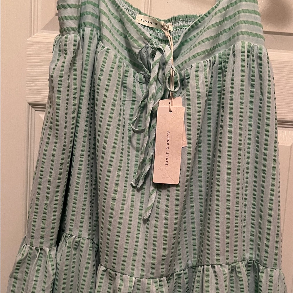 Altar'd State Mint Green Striped Tiered Dress l - Picture 2 of 5